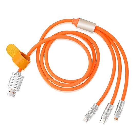 3 in 1 USB 120W Fast Charging Cable, Cell Phone/Computer Fast Statistic Transmission Cable for Apple,Android &Type-C(1.2M,Orange)
