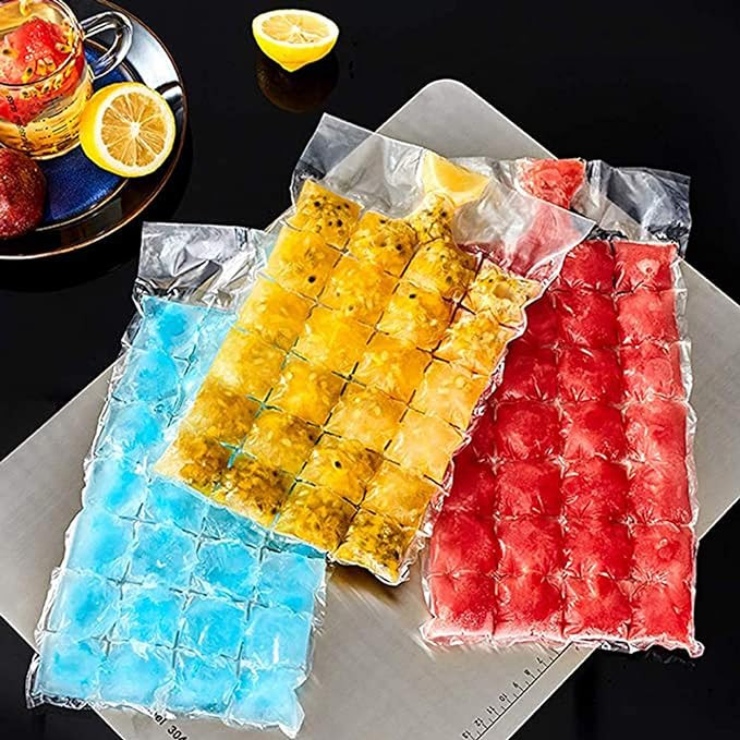 Disposable Ice Cube Bags,Stackable Easy Release Ice Cube Mold Trays, Self-Seal Freezing Maker,Cold Ice Pack Cooler Bag for Cocktail Food Wine,2400 Ice Cubes, 100 Bags
