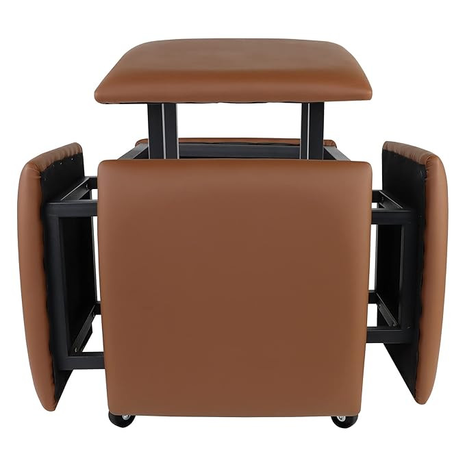 5 in 1 Nesting Ottoman Cube Chair, Stackable Stools, Leather Square Ottoman Bench, Foot Stool with Wheels for Living Room,Dining Room 15.75x15.75x16.54 inches