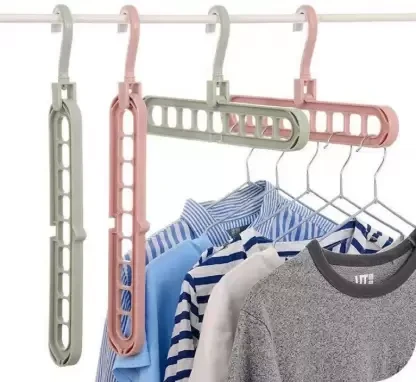 9 Holes Multi-fuction Magic Folding Hanger 360 Rotating Space Saving Hangers Plastic Dress Pack of 2 Hangers For Dress  (Multicolor)