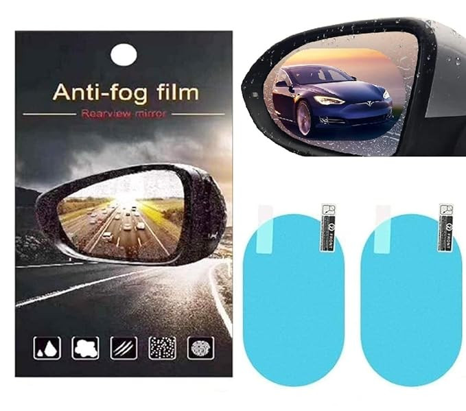 Universal Car Accessories Waterproof Anti Fog Film Rainproof Anti-Water Film Rear-View(Right & Left) Mirror Film (OVAL - 2 Piece) for Cars
